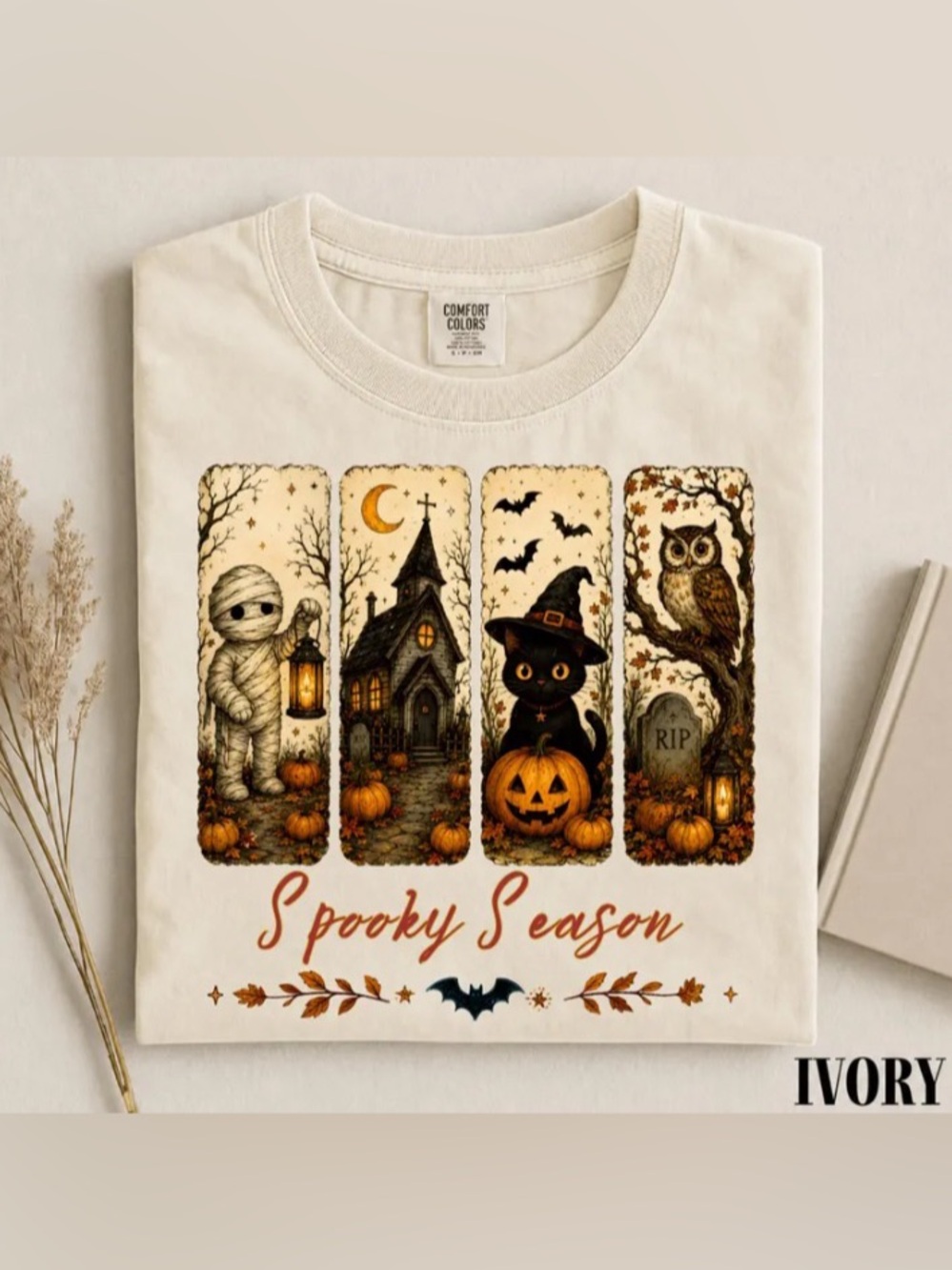 Spooky Season Halloween Comfort Colors Tee, Mummy Cat Owl Pumpkin Graphic Tee